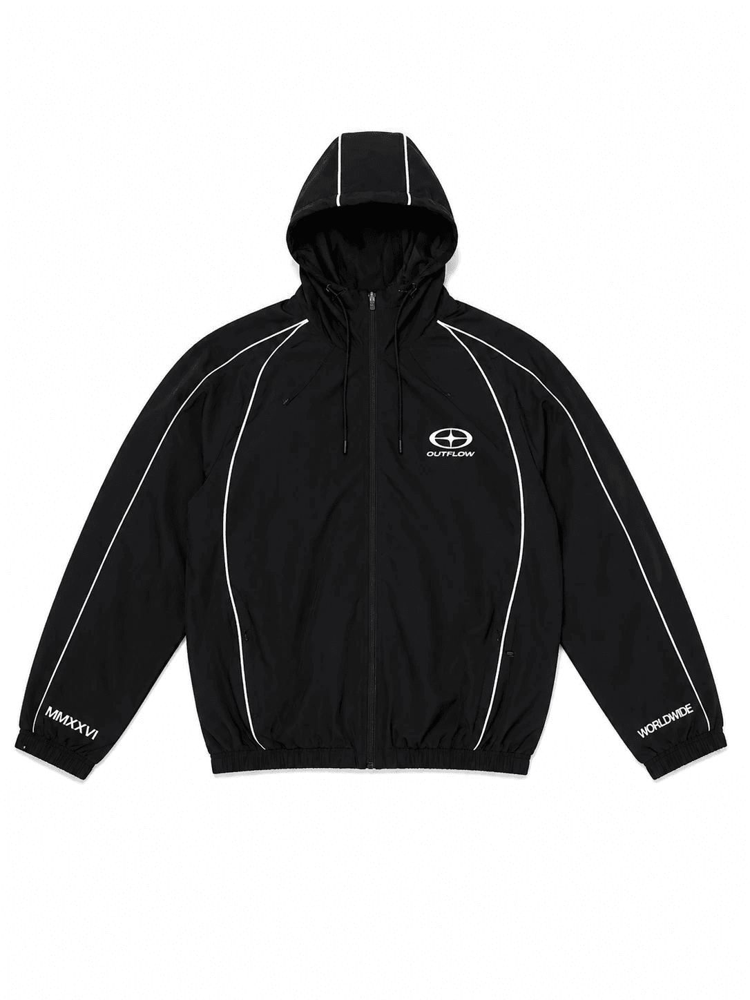 Front view of the black OUTFLOW® Reflective Hoodie